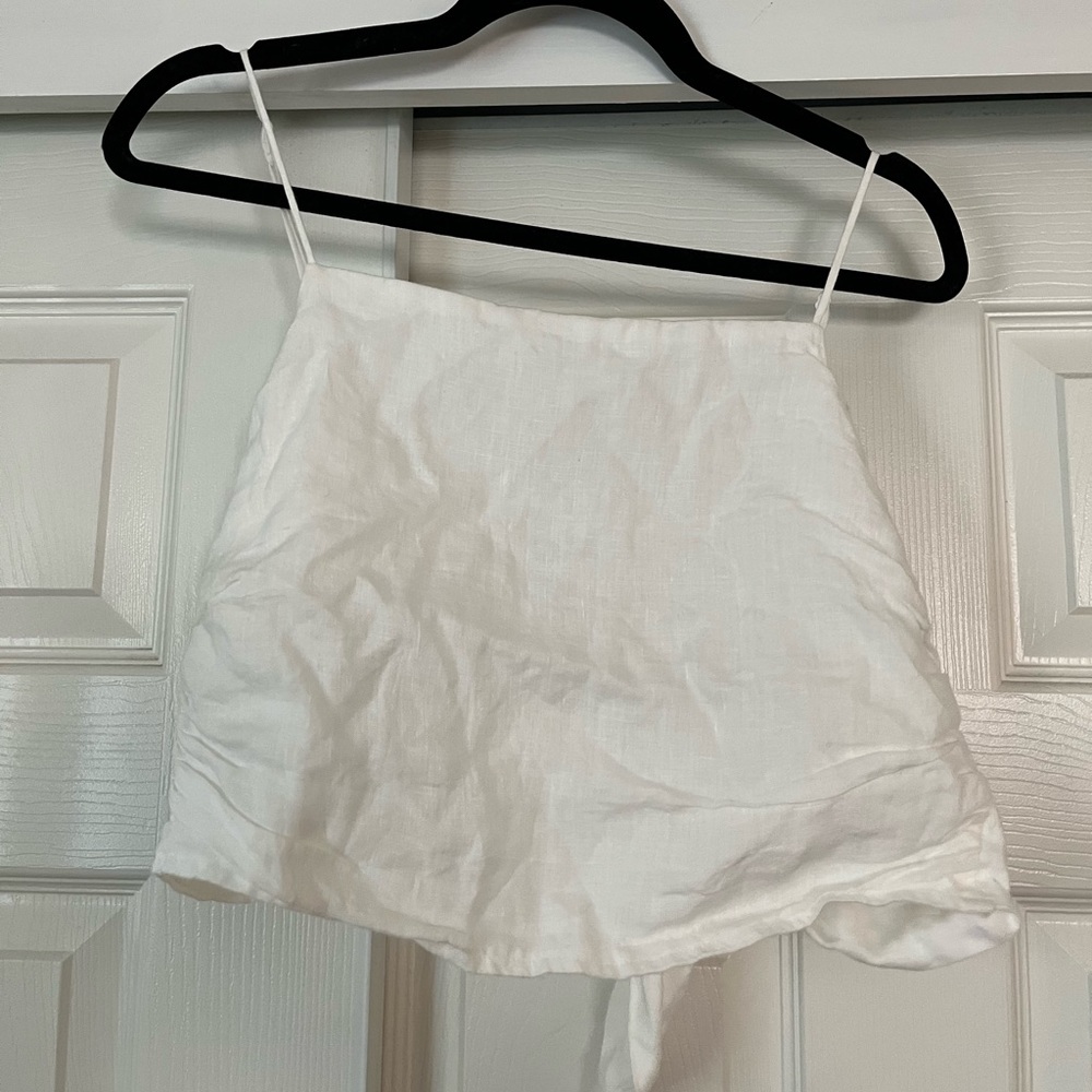 White Linen Tie Crop Top